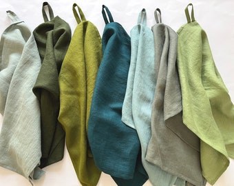 Eco-friendly Green kitchen towels. Linen tea towels. Linen dish towels. Light, dark, forest, moss, mint, teal, pear, khaki, sage green