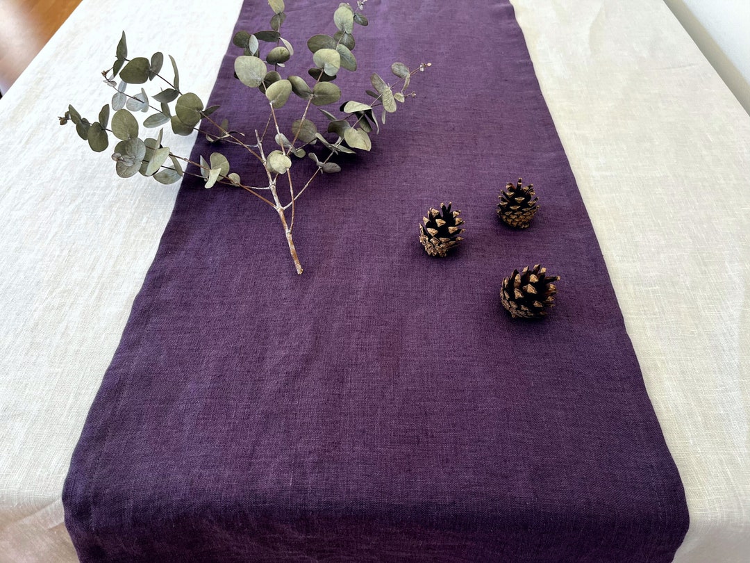 Solid Purple Table Runner. Dark Purple Linen Table Runner. Custom Size