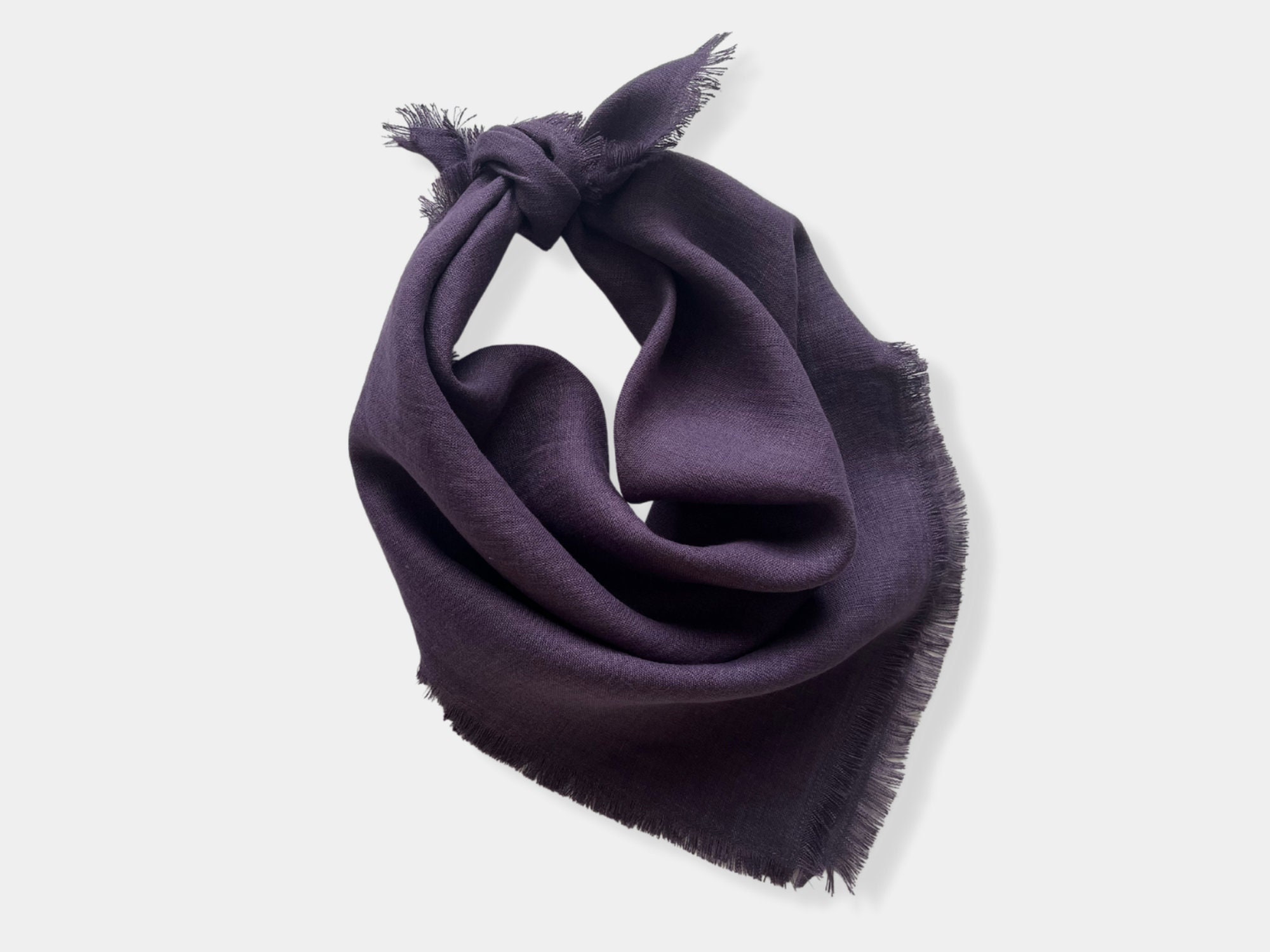 Dark Purple Bandana 100% Linen. Purple Linen Scarf for Women