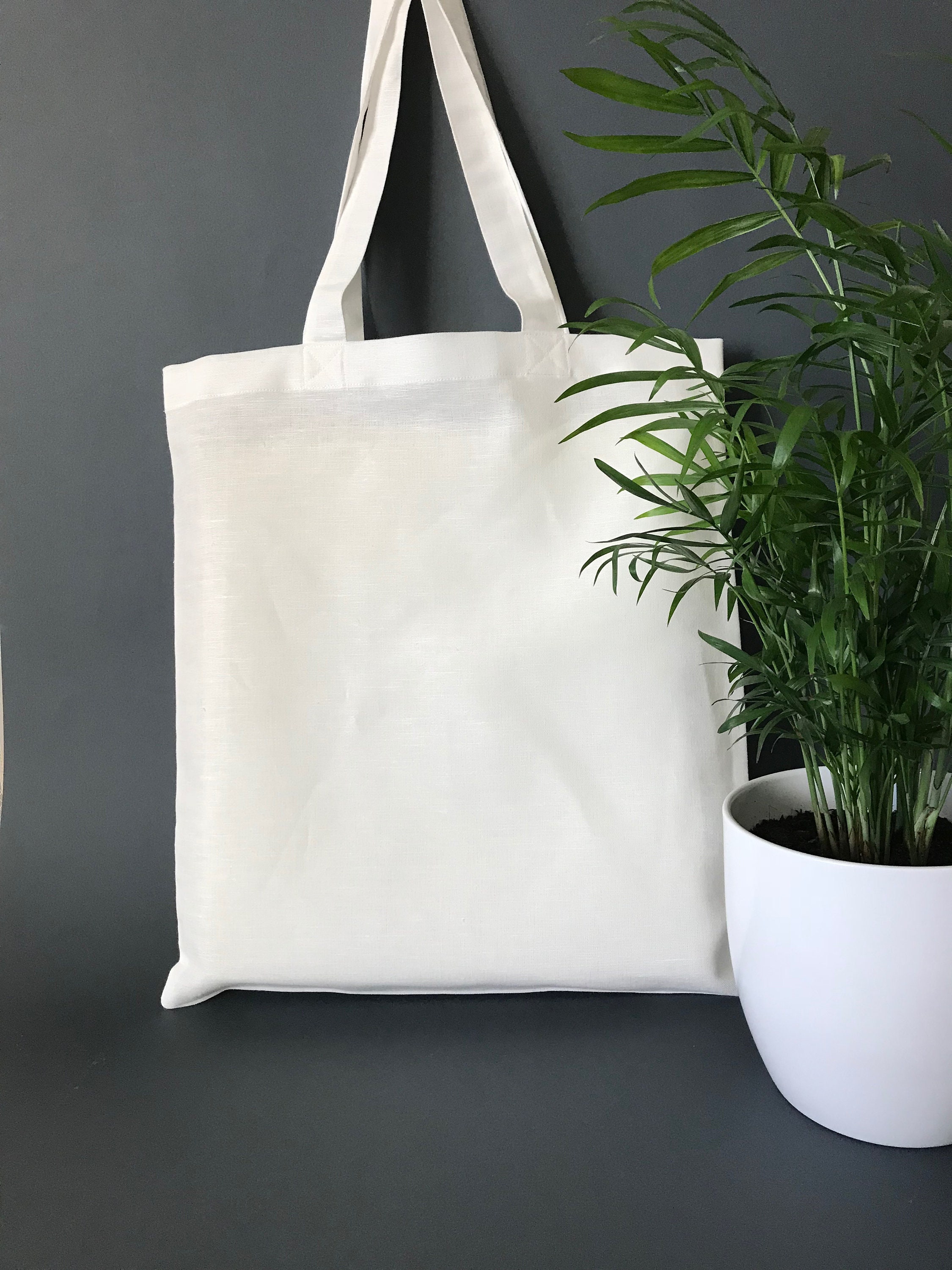 Solid White Linen Tote Bag Summer Holiday Canvas Tote Bag