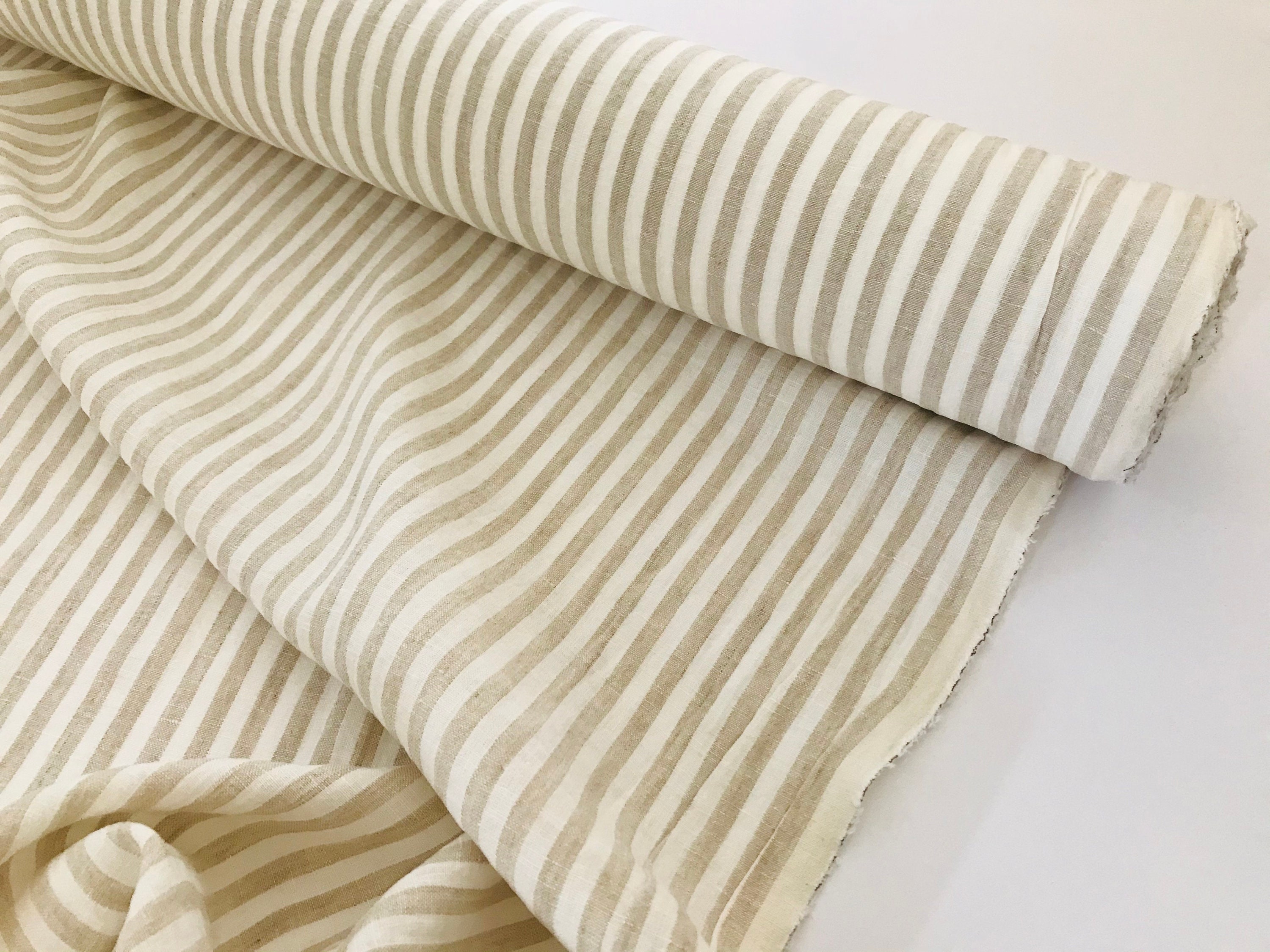 Extra wide striped natural linen fabric by the yard or metre. Etsy