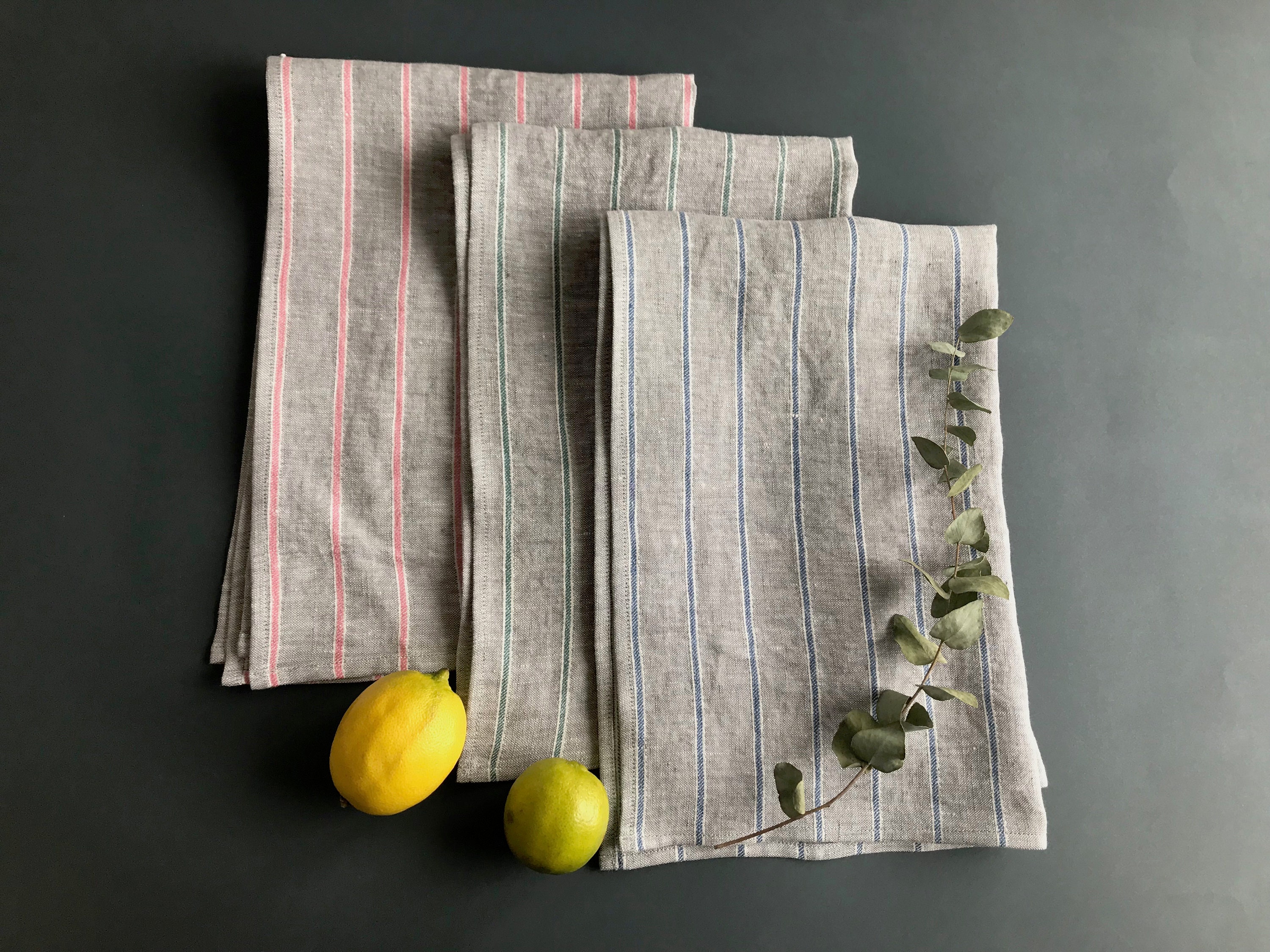 Light Grey Linen Tea Towels for Kitchen. Eco Friendly Natural Dish Towel  for Farmhouse, Housewarming Gift. Set of 2, 3. Quick Dry, Absorbent 