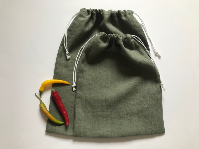 Khaki Green Produce Bags. Drawstring Linen Bags for Fruit and Etsy
