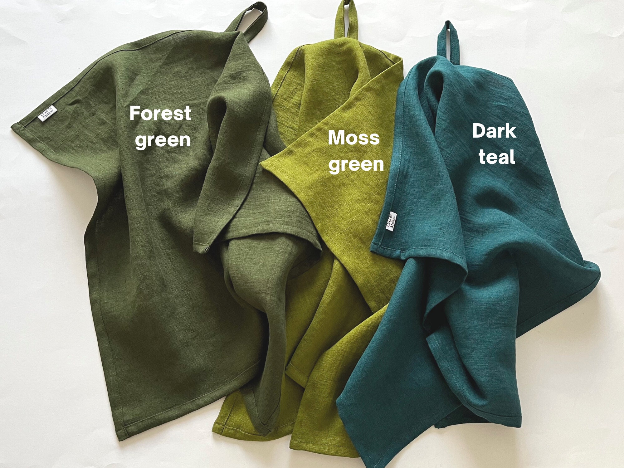 Eco-friendly Green Kitchen Towels. Linen Tea Towels. Linen Dish Towels.  Light, Dark, Forest, Moss, Mint, Teal, Pear, Khaki, Sage Green 