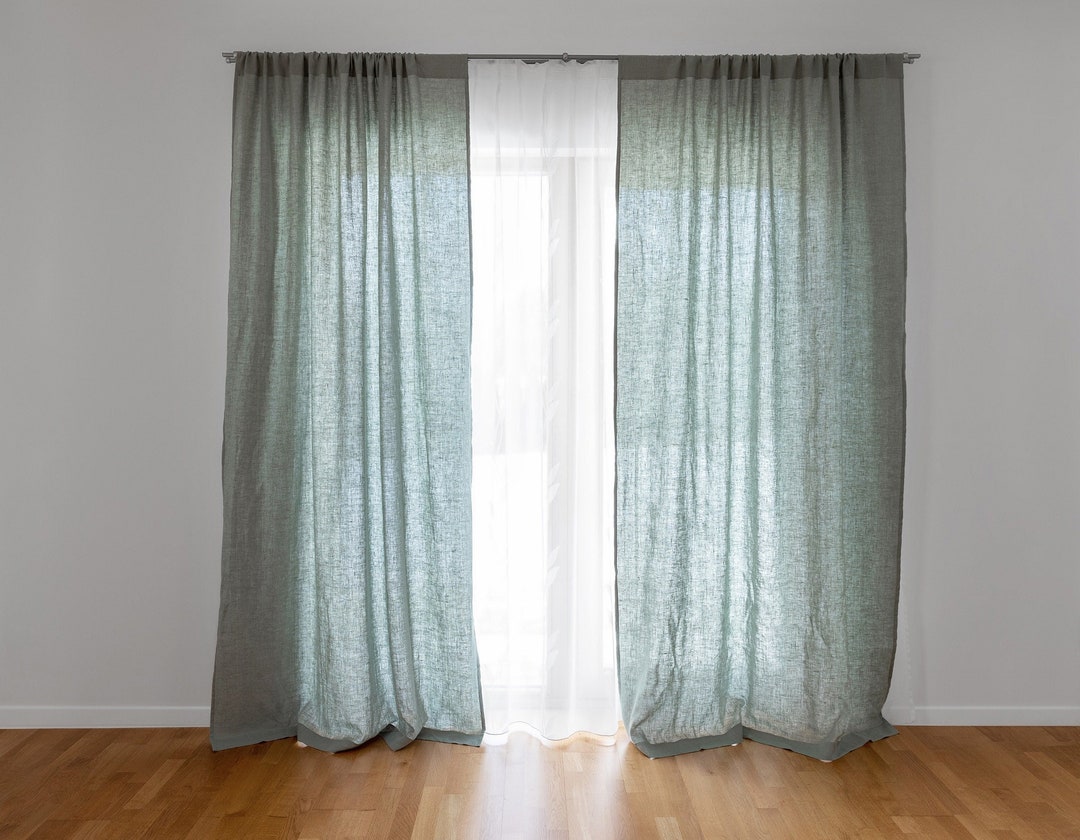 Pale Sage Green Curtains. Linen Curtains for Living Room 55"/140 Cm ...