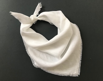 Lightweight Plain White Linen Bandana. Small Linen Scarf for