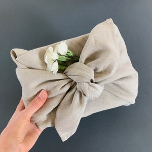 Reusable gift wrap. Linen furoshiki wrapping cloth. Eco-friendly furoshiki cloth in small, medium or large. Handmade gifts wrapping ideas. image 5