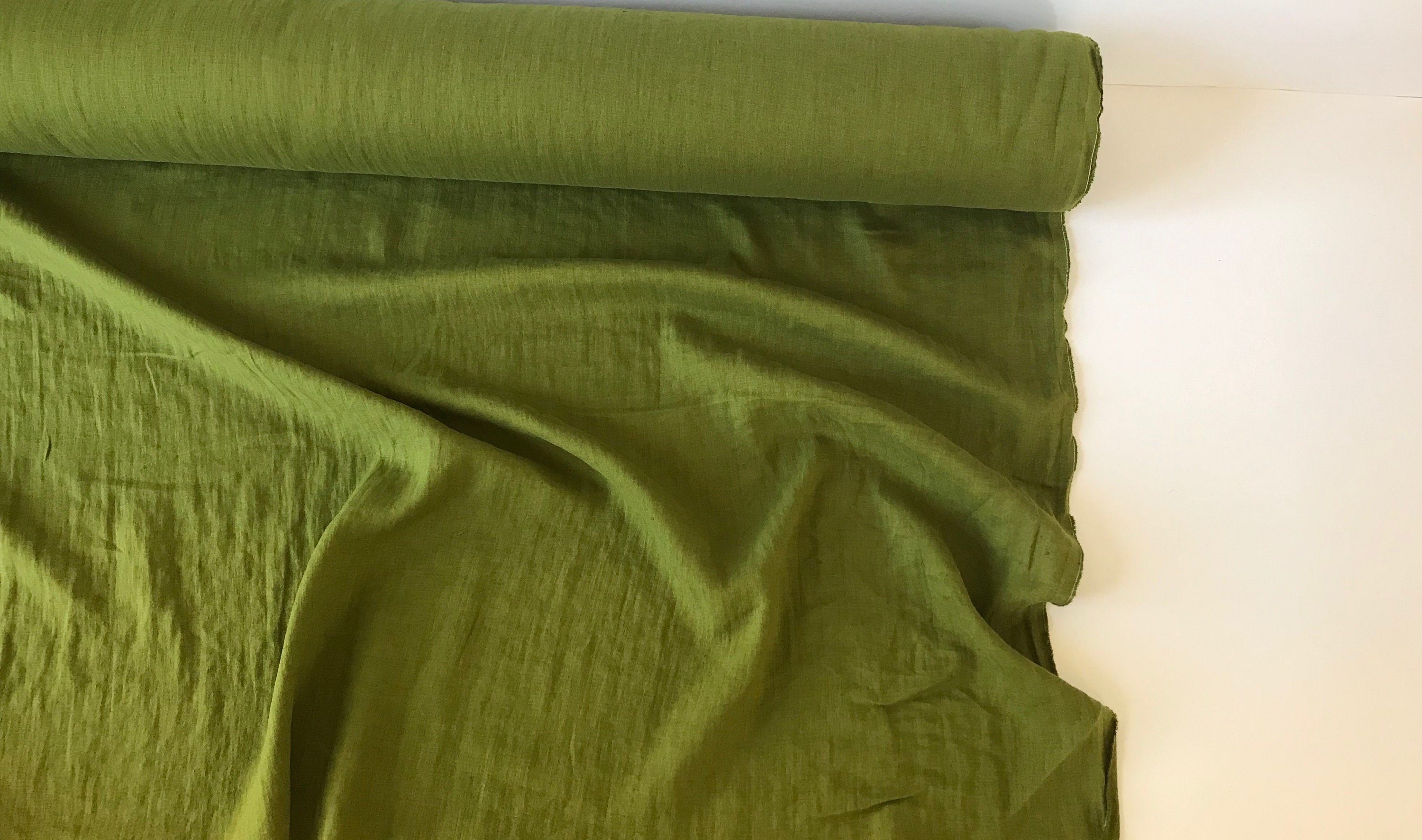 Moss Green Linen Fabric by the Metre. Light Green Softened | Etsy