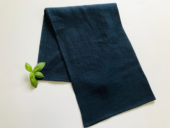 Linen Tea Towels in Dark Blue. Linen Kitchen Towels With Loop for