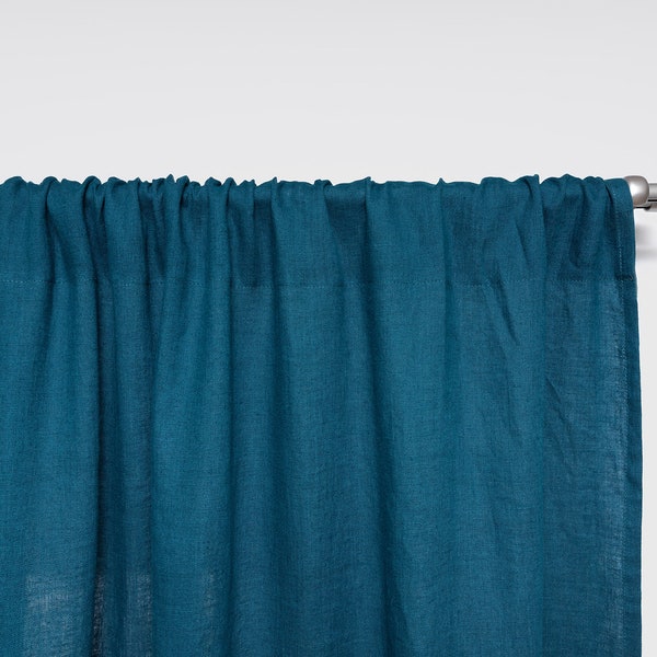 Déclaration Rideaux sarcelles pour salon. Rideaux en lin solid Dark Teal 55 « / 140 cm de large. Panneaux de rideaux en lin bleu vert pour chambre à coucher.