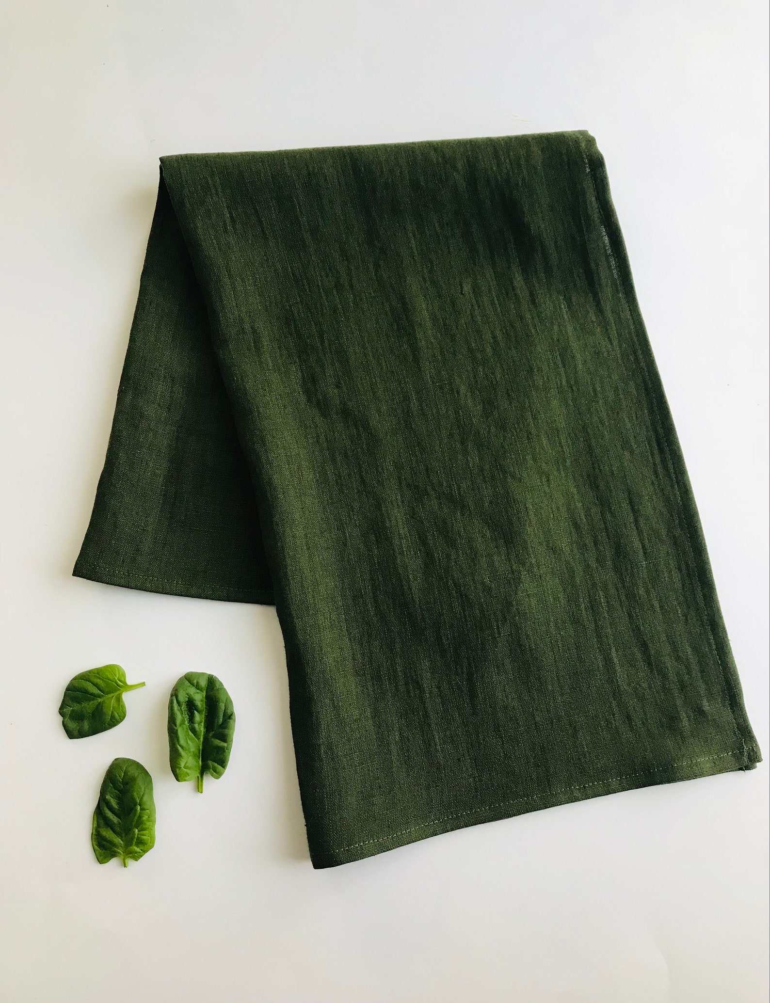 Dark green linen tea towels. Forest green kitchen towels. Etsy