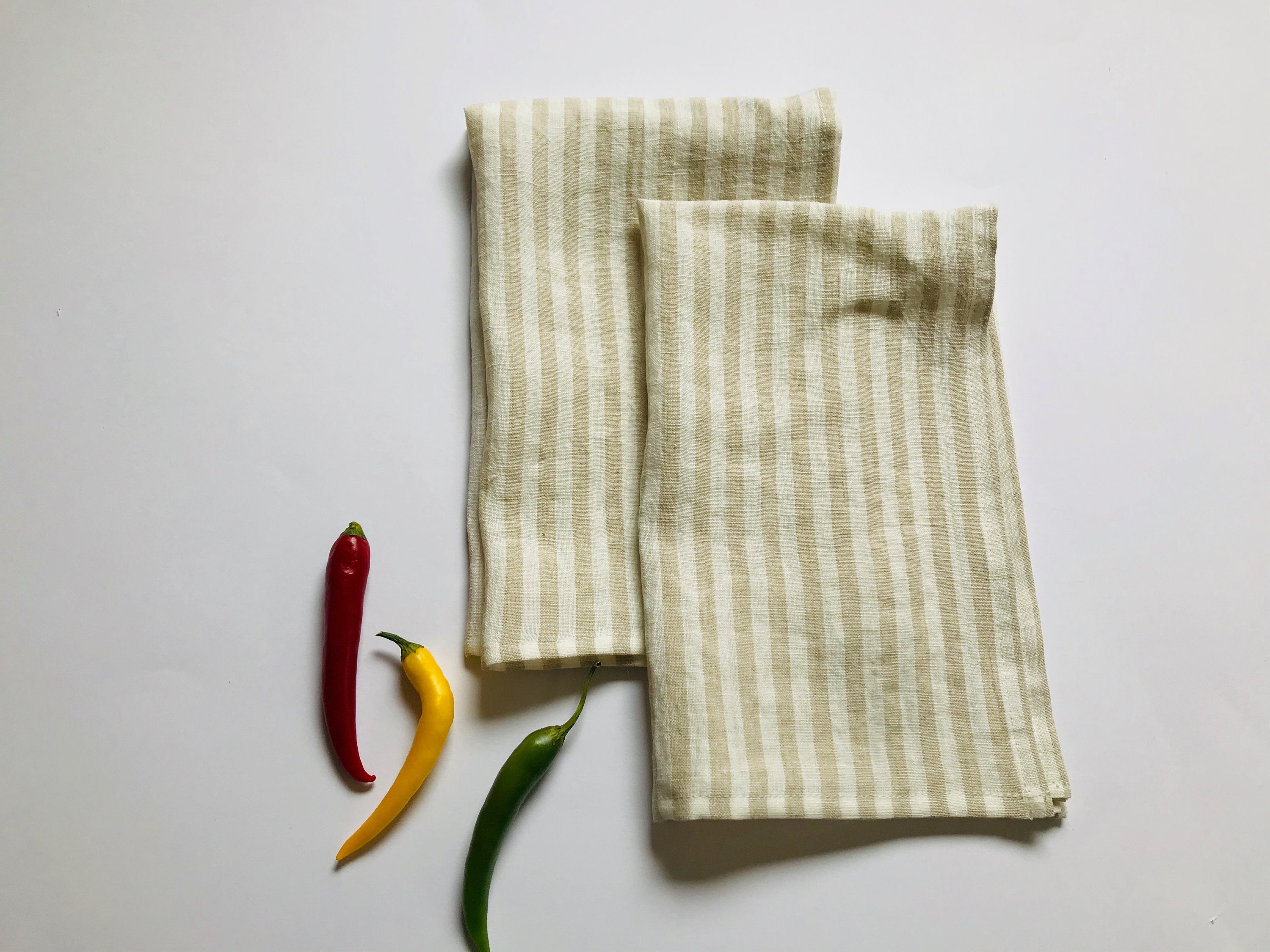 Natural Linen Tea Towels With Loop for Hanging. Striped Etsy UK