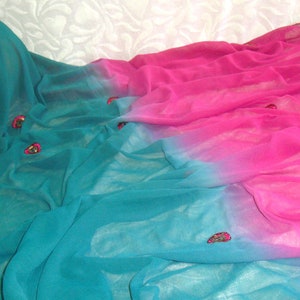 Vintage large georgette dupatta for women / two colored scarf/embroidered scarves/shawl/dupatta with border/ FREE SHIPPING