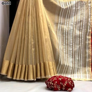 Gold Tissue Saree With Chit Pallu | Embroidered Rangoli Blouse