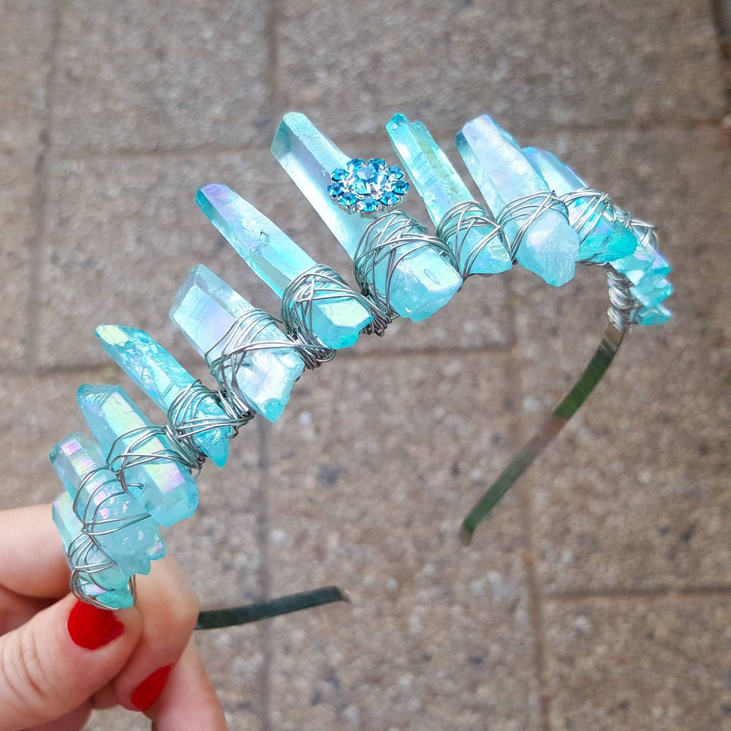 Blue Turquoise Crystal Quartz Mermaid Crown Tiara Crystal | Etsy