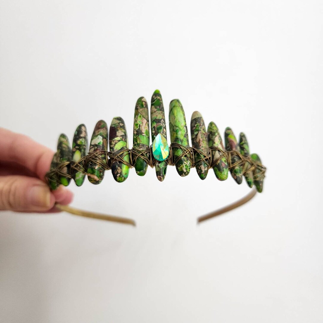 CLEARANCE SALE Jasper Stone Crystal Tiara Crown Green Etsy UK