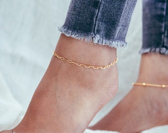 Paper Clip Anklet | handmade gold anklet, simple summer anklet, dainty ankle bracelet, ankle bracelet, tarnish resistant, shower safe