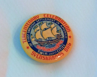 Vintage 1938 Svenskarnas Dag Pinback (#507)