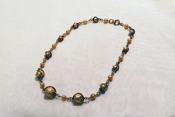 Vintage Caged Faux Pearl Choker Necklace (#438) - image 1