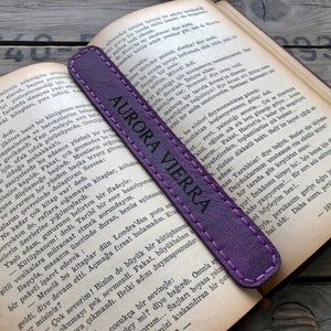 Engraved Bookmark, Personalized Leather Bookmark, 3rd Anniversary Gifts, Bookmark With Name, Purple Bookmark, Book Lover Gifts