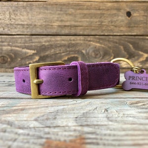 Purple Dog Collar, Leather Dog Collar, Personalized Dog Collar, Engraved Pet Collar, Dog Collar With Name, Dog Collar Girl, Small Pet Collar