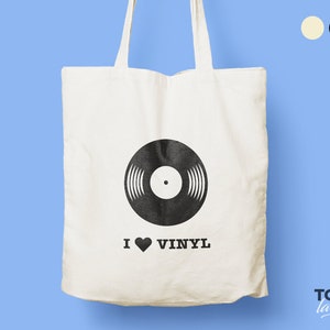 I Love Vinyl tas voor Vinyl Lovers / 12" Records / Typografische Tote Bag / Canvas Tote Bag / For Music Lovers / Statement Tote / Eco vriendelijk