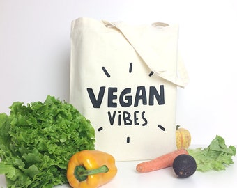 Vegan Tote Bag / Vegan Vibes Tote / Strong Canvas Tote Bag / Long Handles / Vegan gift / gift for Vegan / Vegetarian / Sustainable