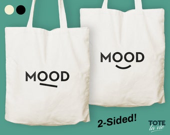 Mood 2-sided Tote bag / Typographic Tote Bag / Canvas Tote Bag / Smiley / Statement Tote / Original Design Tote / Eco friendly