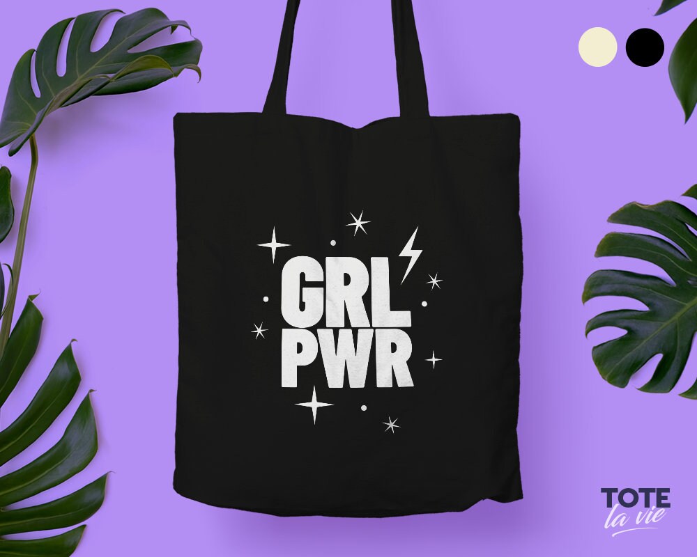 Girl Power Tote Bag / Grl Pwr / Long Handles / Feminist / Etsy
