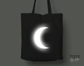 The MOON / Safety Tote Bag / Cool Tote Bag / Canvas Tote Bag / Grocery bag / for cyclist /light reflecting Cotton Tote