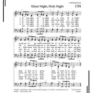 Printable Vintage SILENT NIGHT Hymnal Page - Digital Download | Christmas Home Decor | Christmas Hymn | Christmas Art