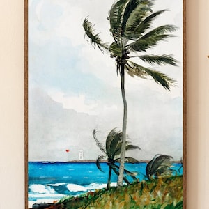 Caribbean Beach with Coconut Trees | Tropical Palm Trees | Blue Sea and Coconut Trees | Winslow Homer Bermuda Art PRINTABLE WALL ART