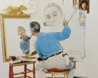 Large Norman Rockwell Print  - Triple Self-Portrait - 15" x 11.5"  Perfect for Framing (NR30)