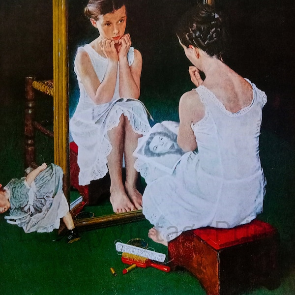 Fille devant un miroir par Norman Rockwell - oeuvre d'art murale imprimable - téléchargement numérique