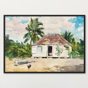 Printable Caribbean Wood House with Coconut Trees | Tropical Wooden Home | Winslow Homer Bermuda Art PRINTABLE WALL ART