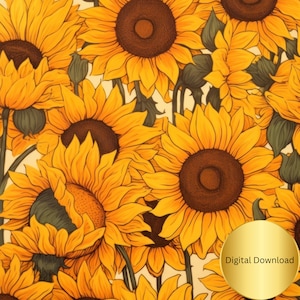 Large Yellow Sunflowers Digital Paper, Wallpaper, Wrapping Paper, Collage, Scrapbooking