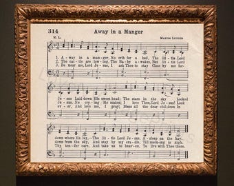AWAY IN A MANGER Printable Vintage  Hymnal Page - Digital Download | Christmas Decor| Christmas Hymn | Christmas Art