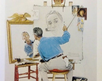 Norman Rockwell Print  - Triple Self-Portrait -  Perfect for Framing (NR002)