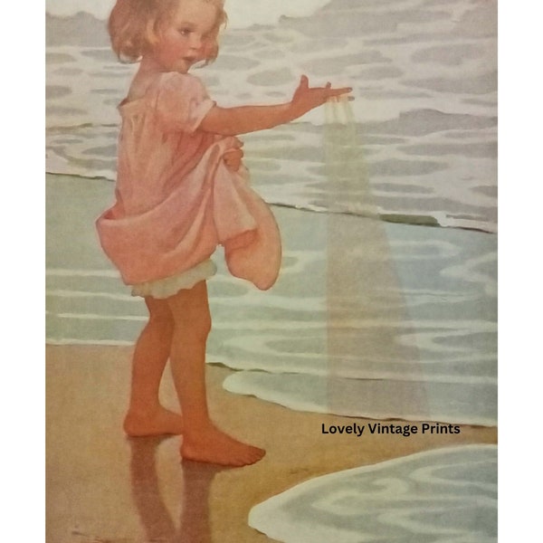 Little Girl at the Beach - Grains of Sand by Jessie Wilcox Smith | Girl's Room Art | Nursery Art | PRINTABLE WALL ART Digital Download