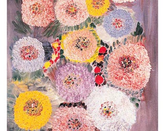 Clementine Hunter Print - "ZINNIAS" - African American Art - Printable Art, DIGITAL DOWNLOAD | Colorful Art
