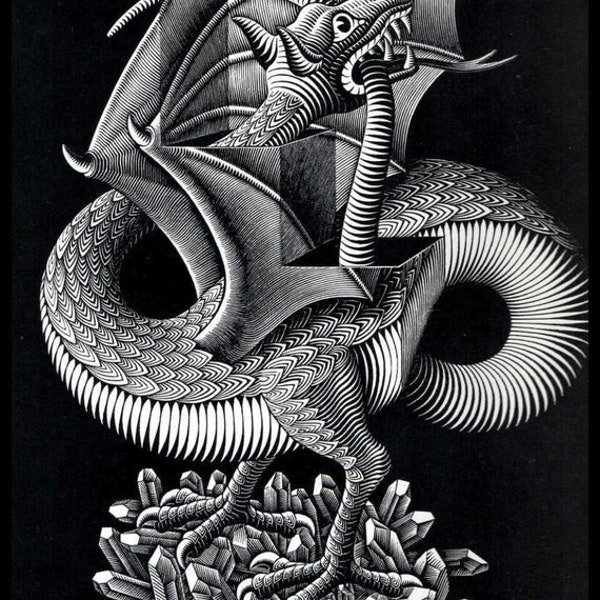 M.C. Escher Print DRAGON March 1952, Vintage Fine Art Print - Perfect for Framing