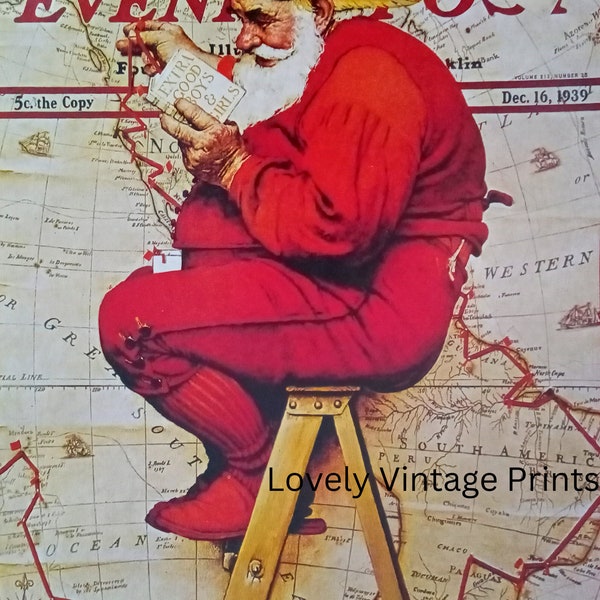 Santa Print - Norman Rockwell Print  - Santa - Christmas Art  PRINTABLE WALL ART Digital Download