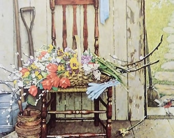LARGE Norman Rockwell Print-SPRING FLOWERS - 11.75" x 15" Americana, American Family