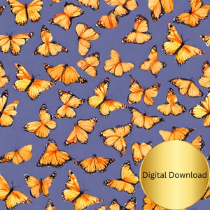 Printable Monarch Butterfly Digital Paper, Purple and Yellow Digital Paper, Wallpaper, Wrapping Paper, Collage, Scrapbooking