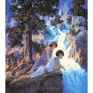 Printable Maxfield Parrish Vintage Print - WATERFALL - Aquamarine Wall Art, Fantastic Art, PRINTABLE ART, Digital Download