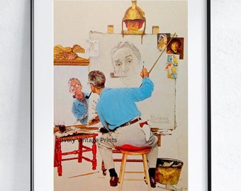 Norman Rockwell Print  - Triple Self-Portrait - PRINTABLE WALL ART Digital Download