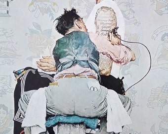 Large Norman Rockwell Print "The Tattoo Artist" - 15" x 11.75"  Americana, Perfect for Framing