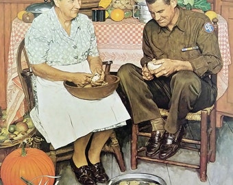 Large Norman Rockwell Print "Thanksgiving " -  (L2) (Thanksgiving Cover, 1945) Veterans, Patriotism, Americana