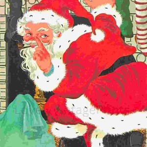 Printable Retro Santa - Christmas Art, Santa Coming Down the Chimney, Digital Download, Printable Christmas Decor