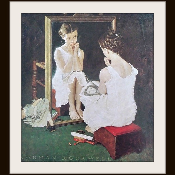 Impression Norman Rockwell « La fille au miroir » - impression Americana 33 x 10 po (NR22)